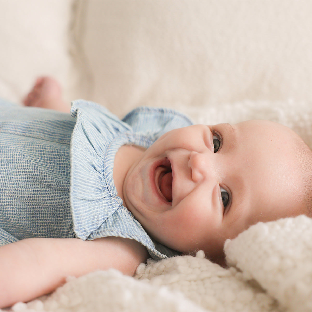 Light blue striped denim overalls, newborn