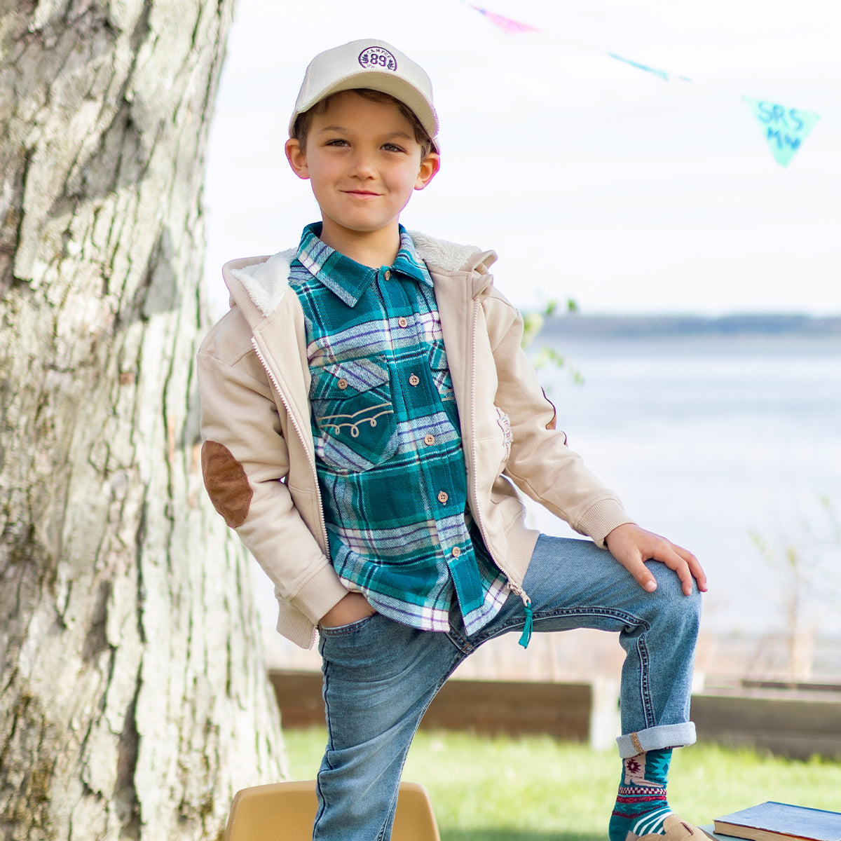 Turquoise plaid shirt, child