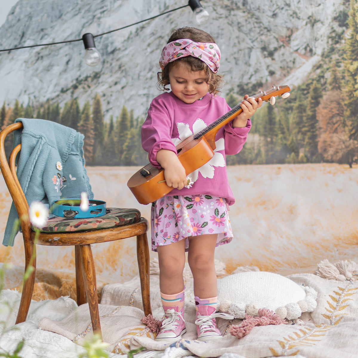 Chaussettes pêche et mauves avec une fleur, bébé