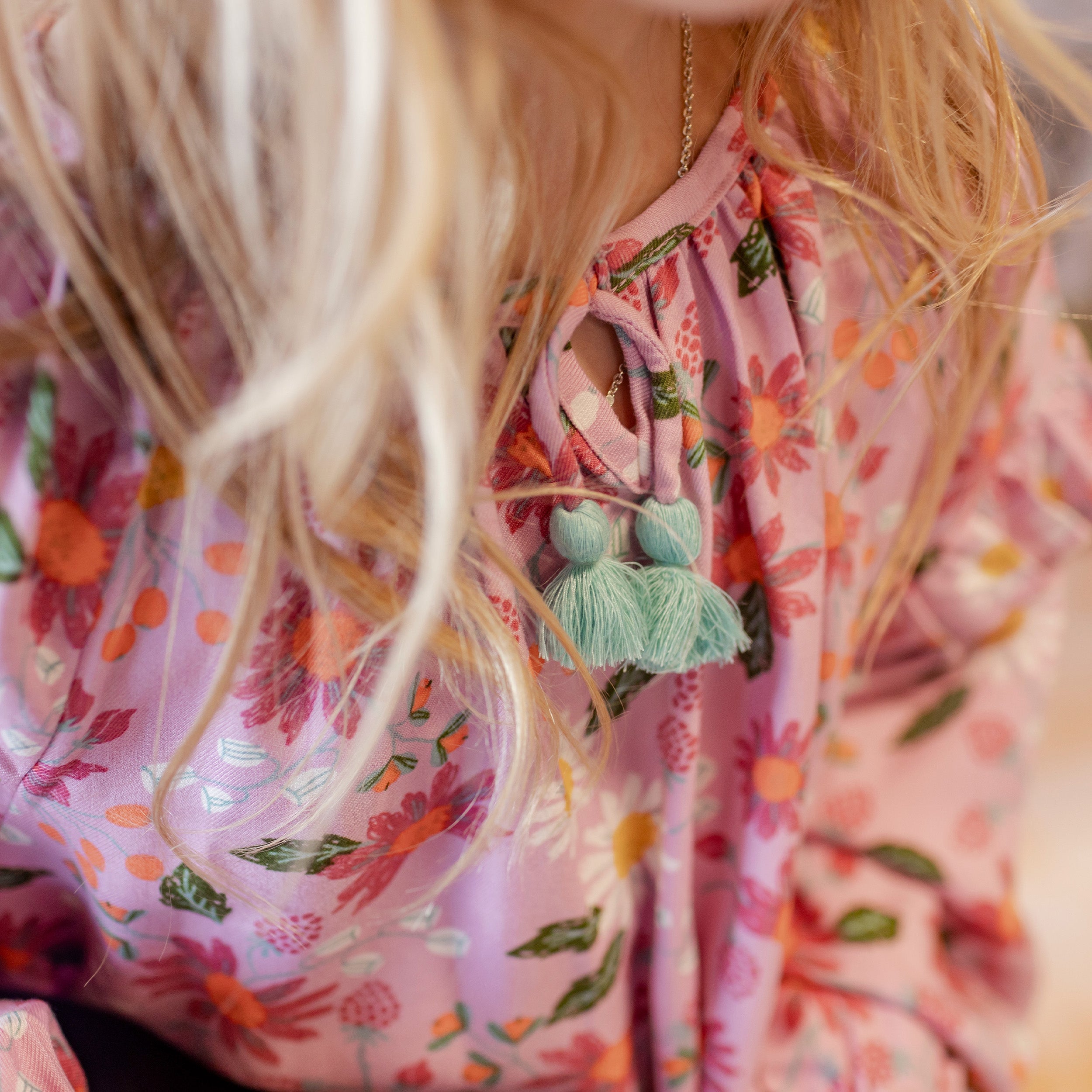 Chemise ample lilas fleurie à manches longues bouffantes en viscose, enfant