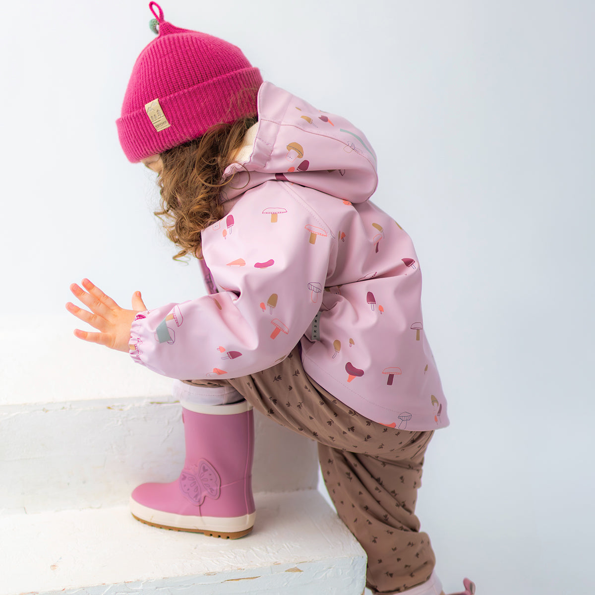 Manteau de pluie rose à imprimé champignons, bébé