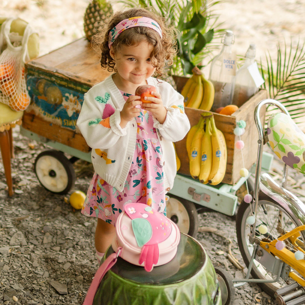 Cardigan crème en tricot avec motifs de fruits, bébé