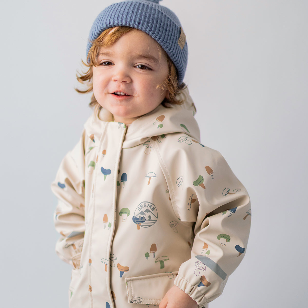 Manteau de pluie beige à imprimé champignons, bébé