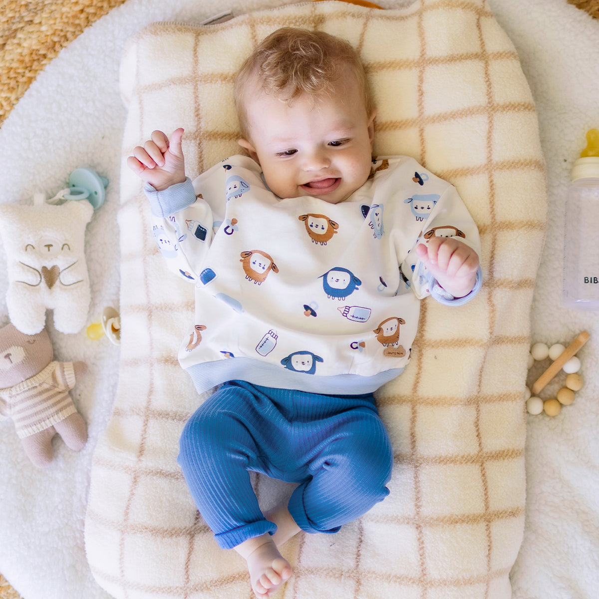 Legging bleu en tricot côtelé, naissance
