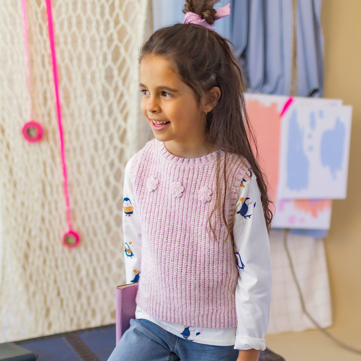 Débardeur de maille rose, enfant