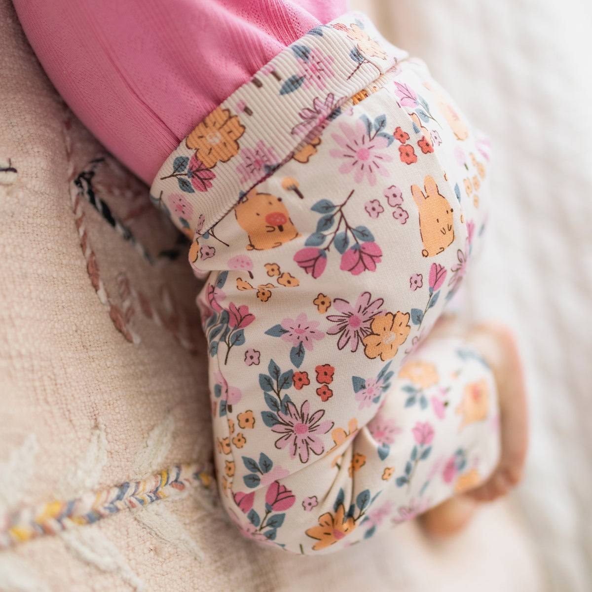 Cream floral and bunny print pants, baby