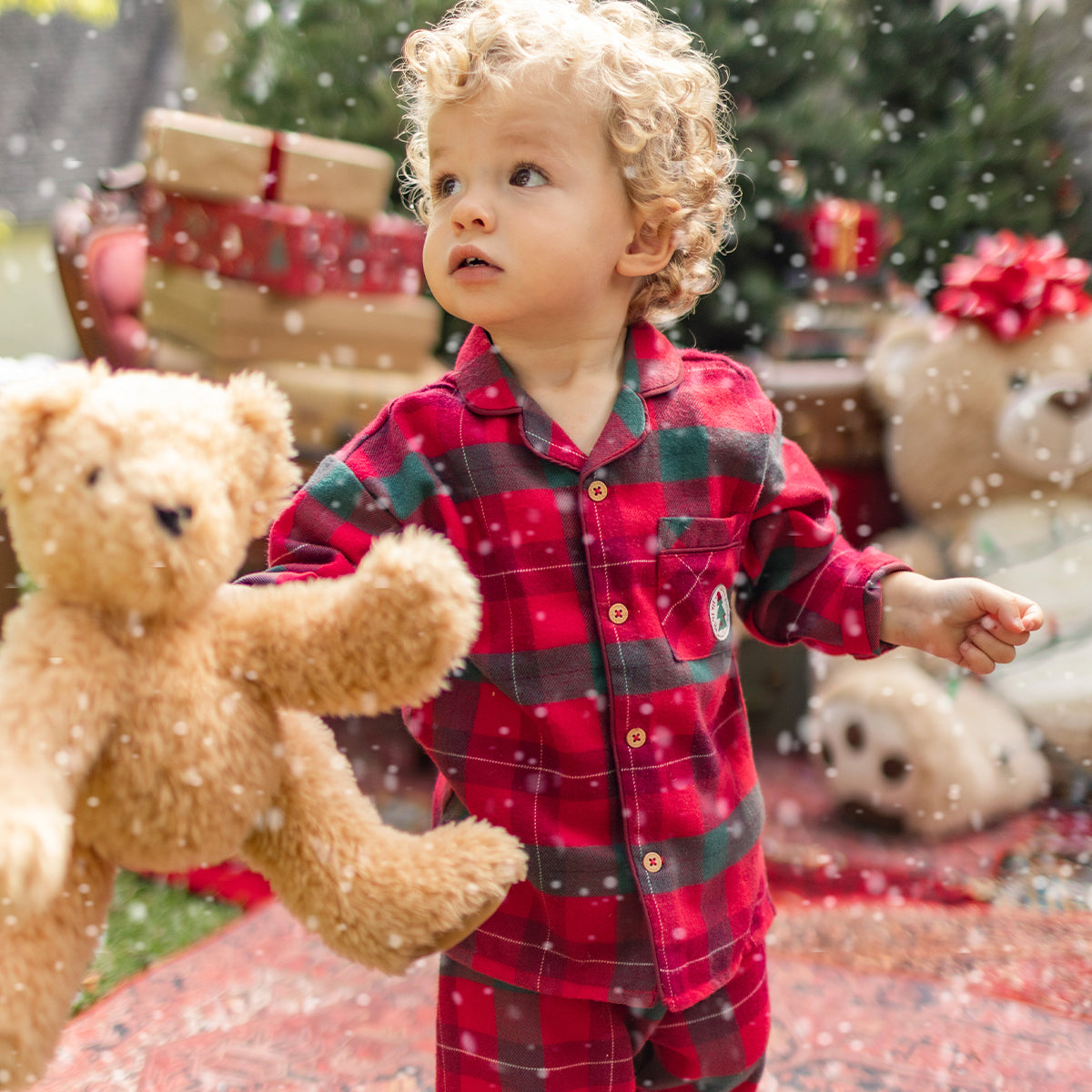 Red and green plaid flannel christmas pajama set, baby