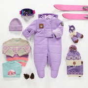 Habit de neige matelassé mauve une-pièce avec capuchon, bébé || One-piece purple padded snowsuit with hood, baby