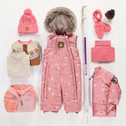 Habit de neige 3 en 1 rose à motifs et fausse fourrure, bébé || 3 in 1 pink snowsuit with print and faux fur, baby