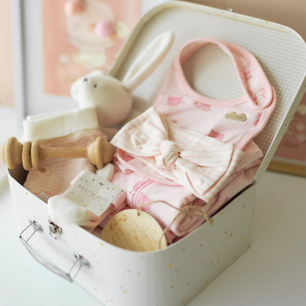 Coffret cadeau rose et crème « Le Signature » (11 pièces), naissance