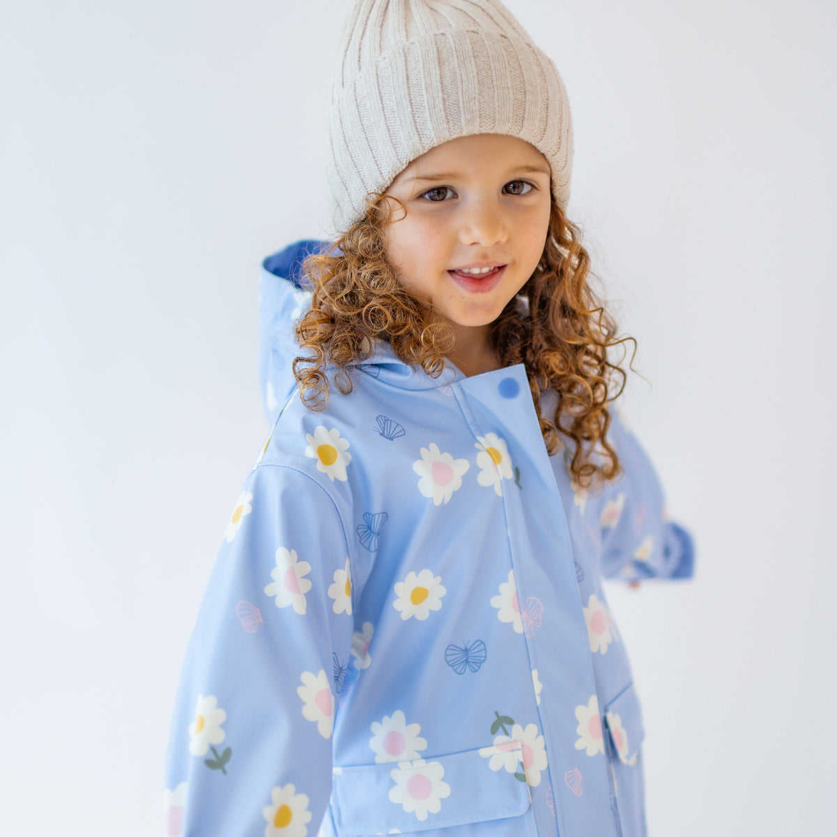 Manteau imperméable bleu pâle avec fleurs et papillons, enfant