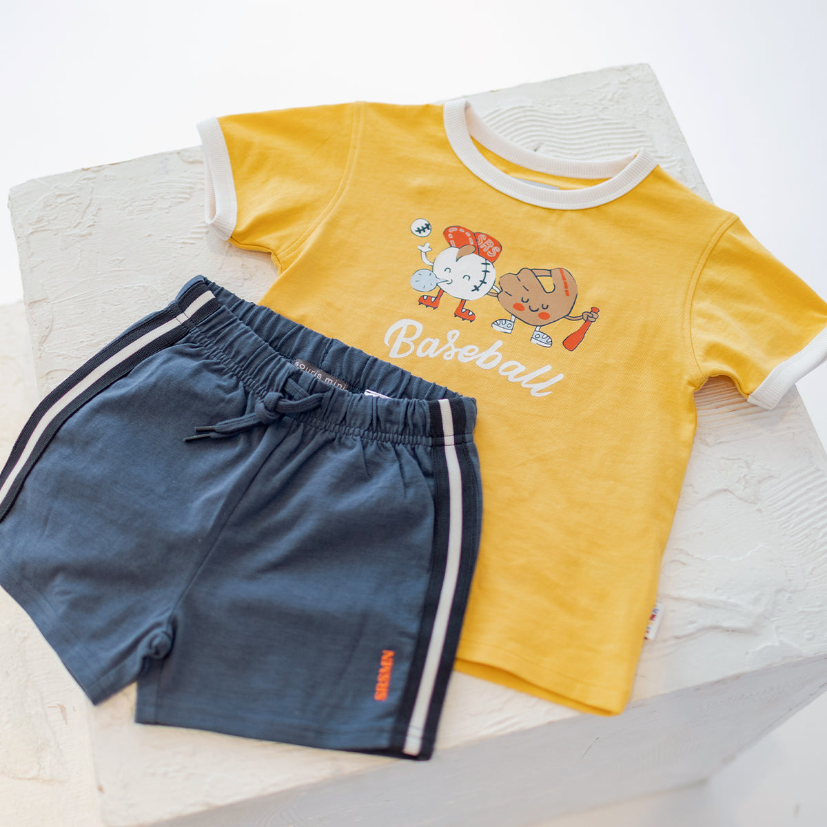 Navy blue jersey shorts, baby