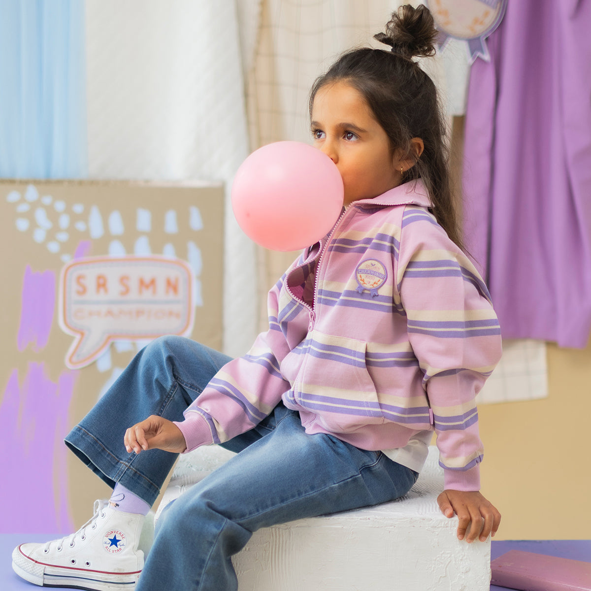 Striped french terry zip-up sweatshirt, child