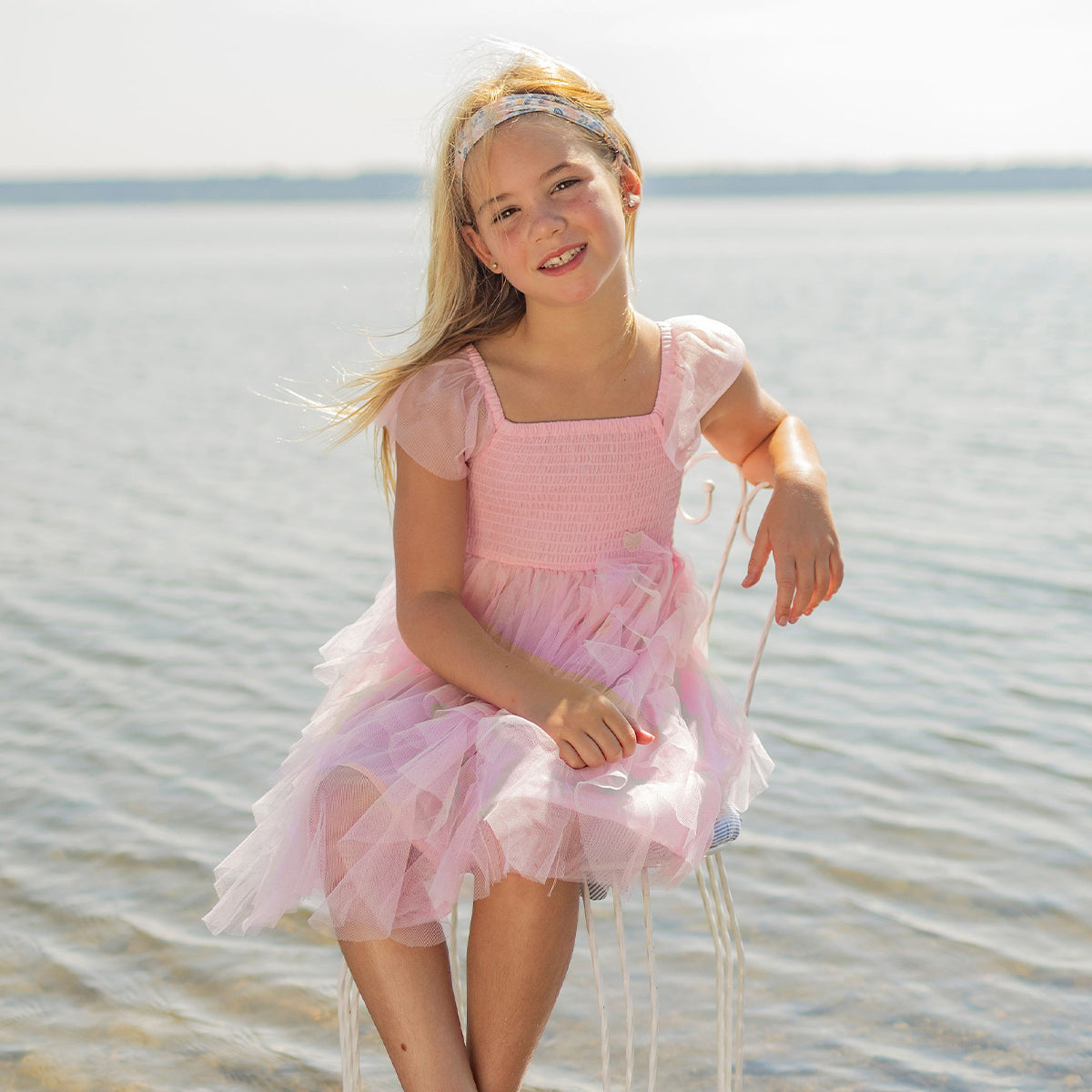 Robe rose en tulle souple, enfant