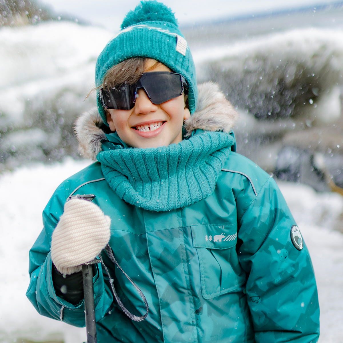 Turquoise Mountain Print Two-Piece Snowsuit, child