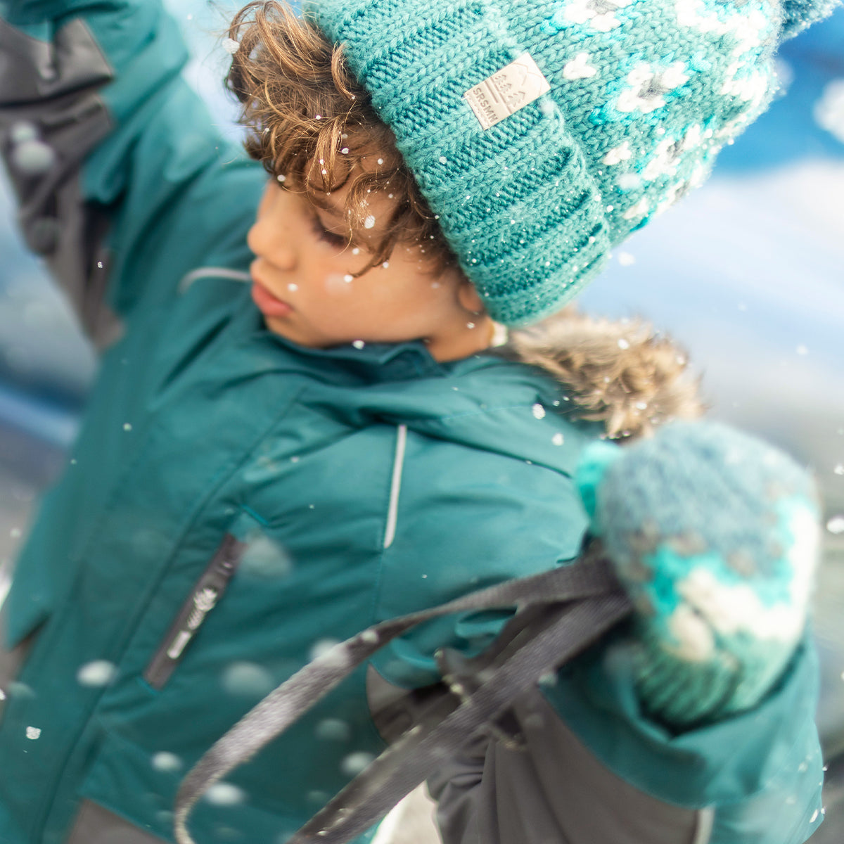 Emerald green and grey two-piece snowsuit, child