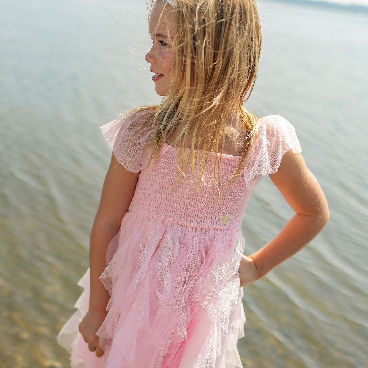 Robe rose en tulle souple, enfant