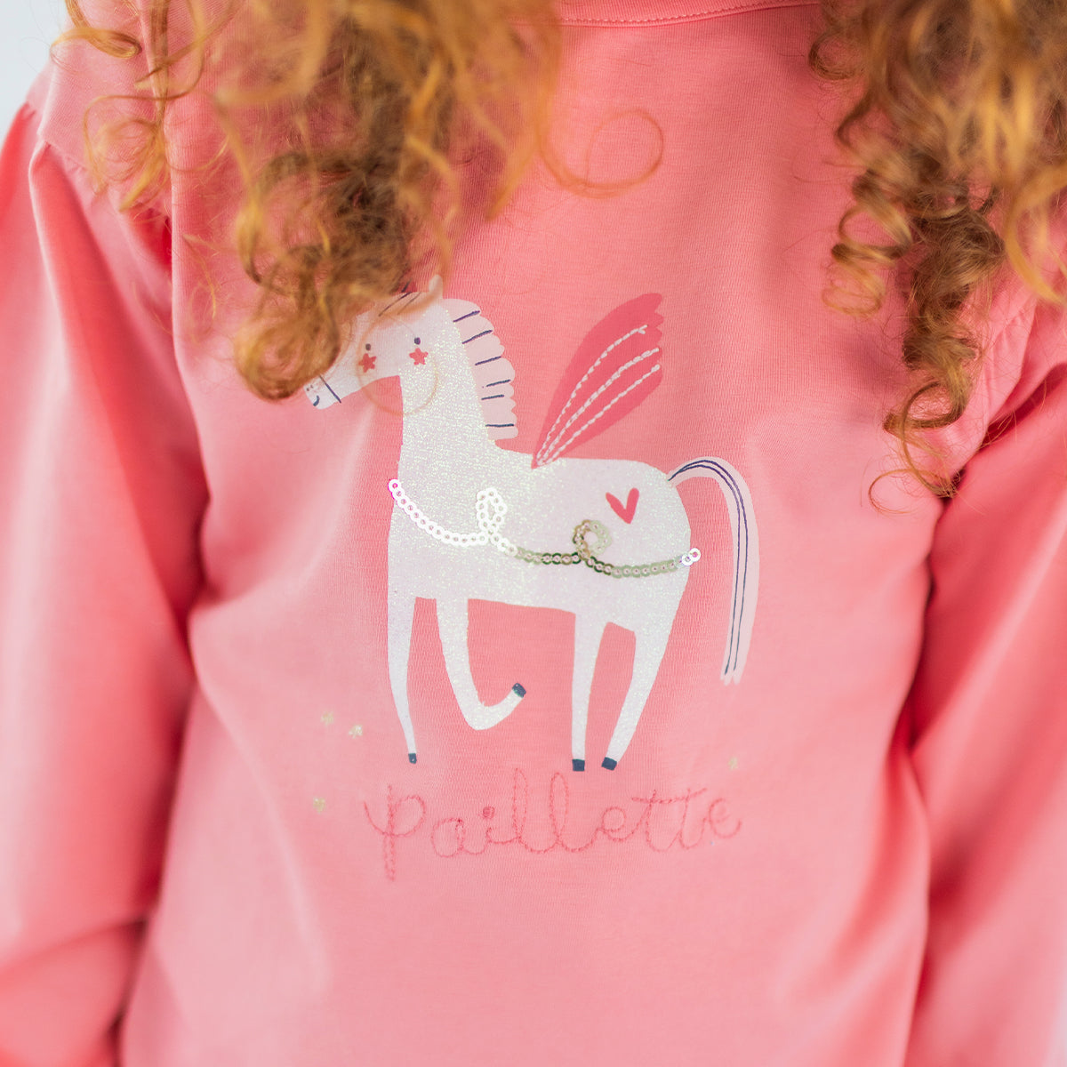 Coral long-sleeve t-shirt with unicorn illustration, child