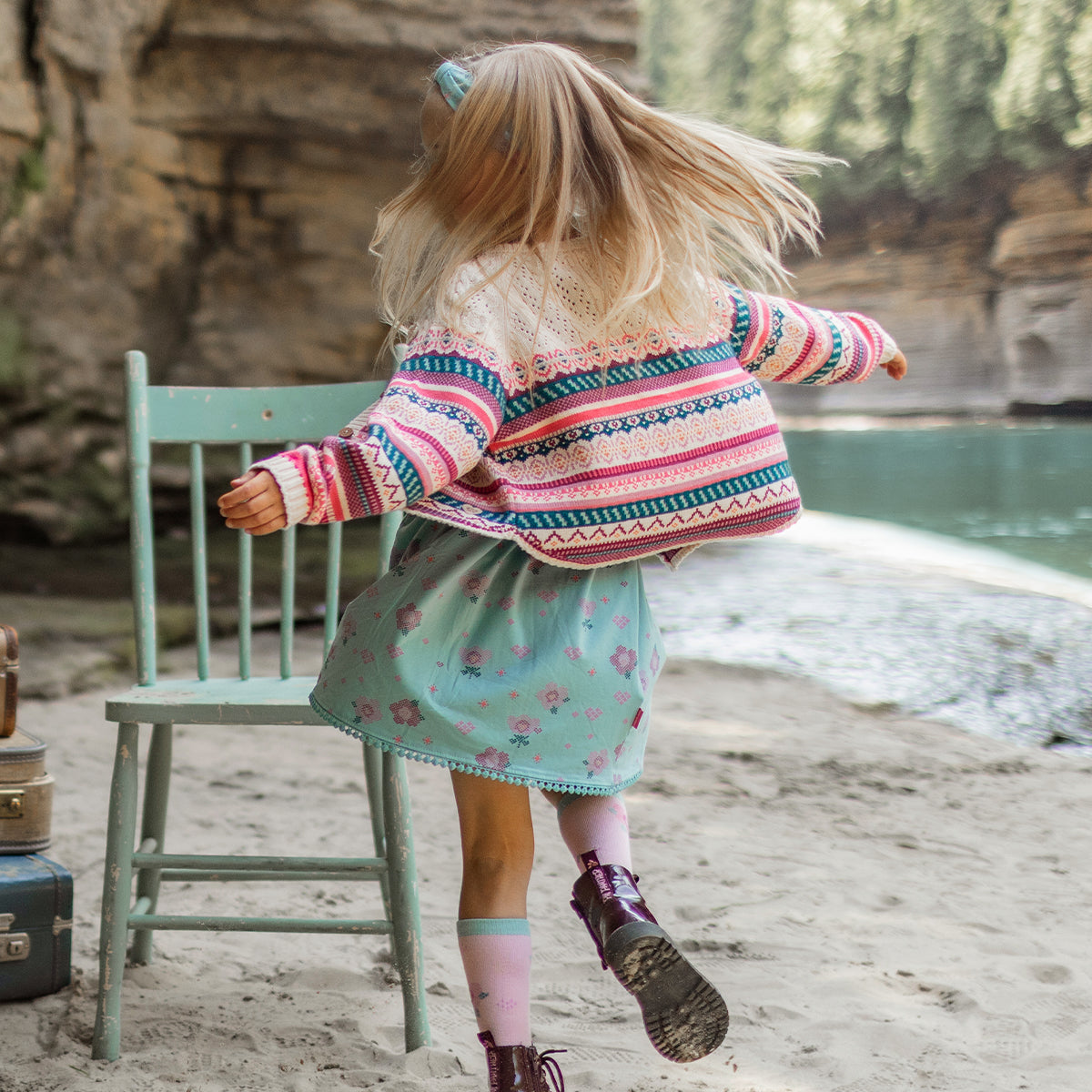 Robe turquoise à imprimé floral en jersey extensible, enfant
