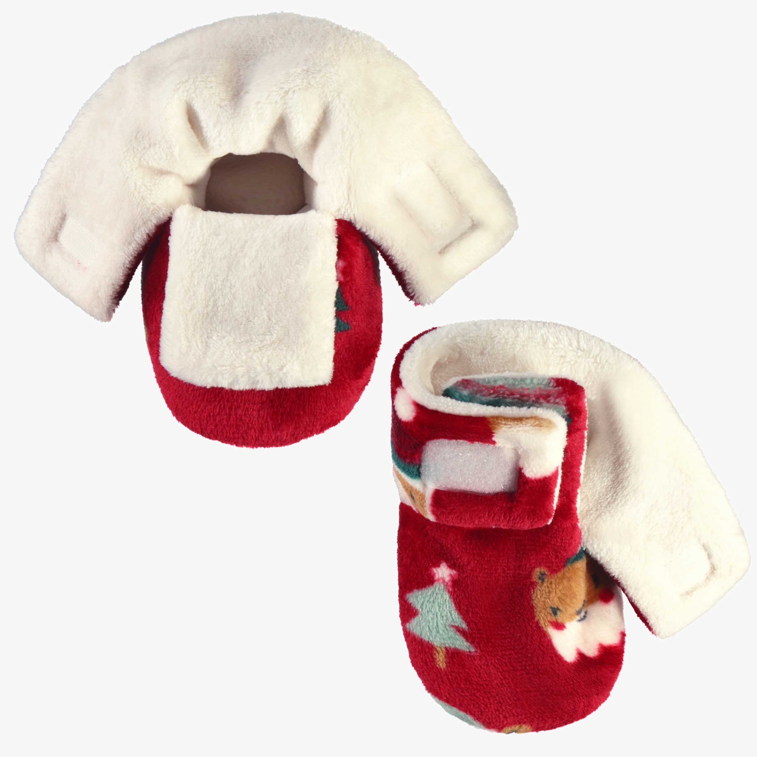 Ajustements pantoufles rouges en peluche avec motifs des Fêtes, enfant