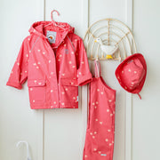 Salopette de pluie rose en polyuréthane, enfant || Pink polyurethane rain overalls, child