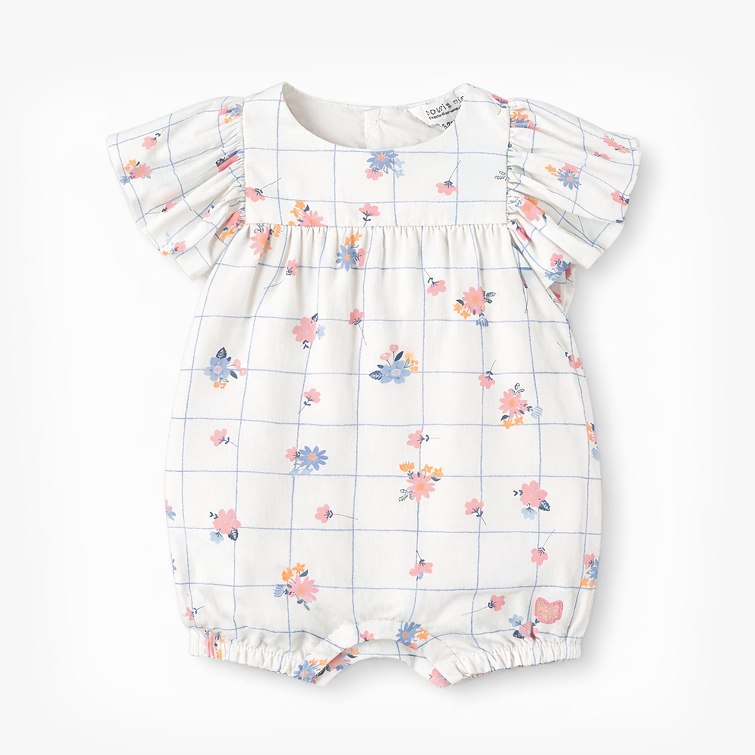 Barboteuse blanche à carreaux et fleurs, bébé - Souris Mini