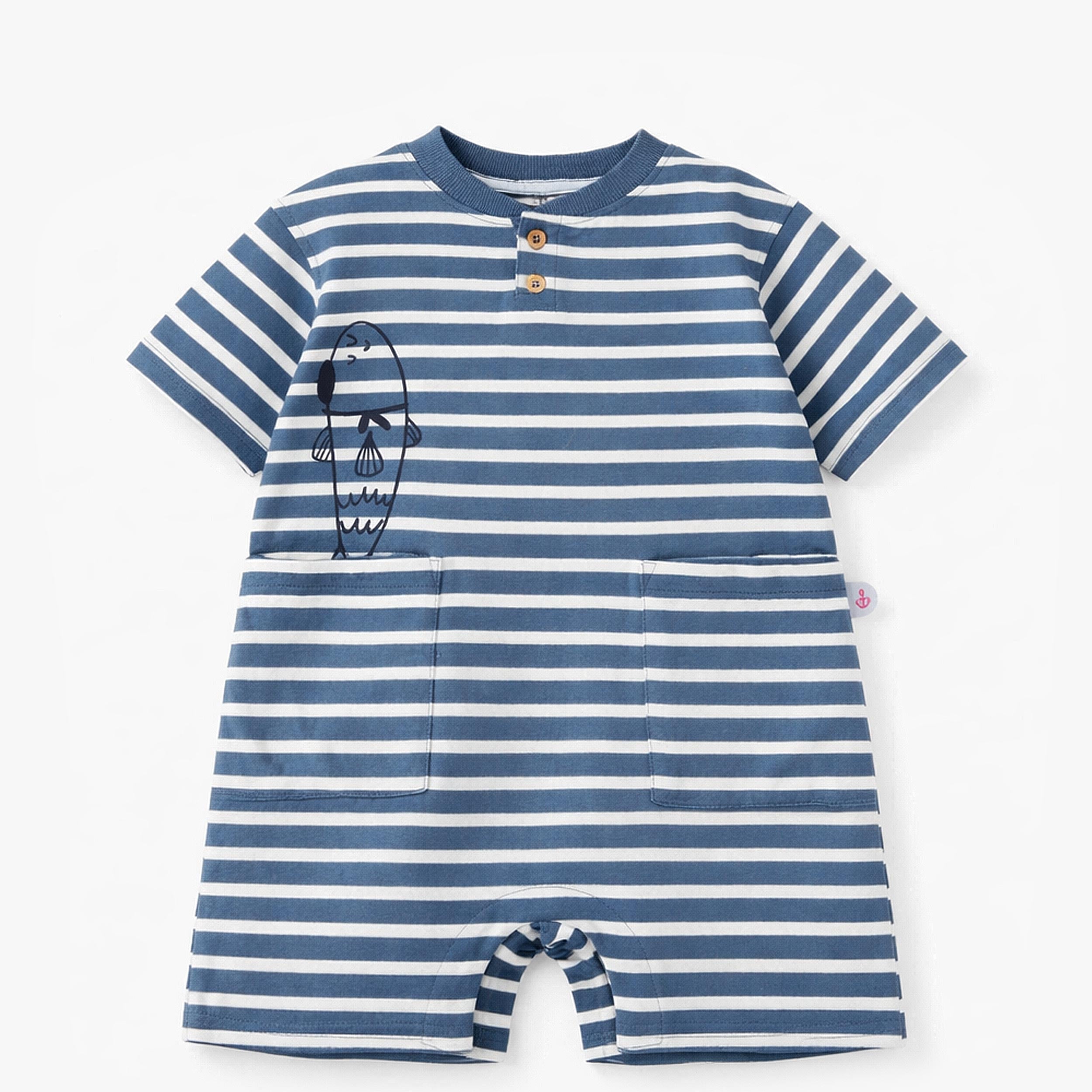 Barboteuse bleu marine et crème à rayures, bébé - Souris Mini