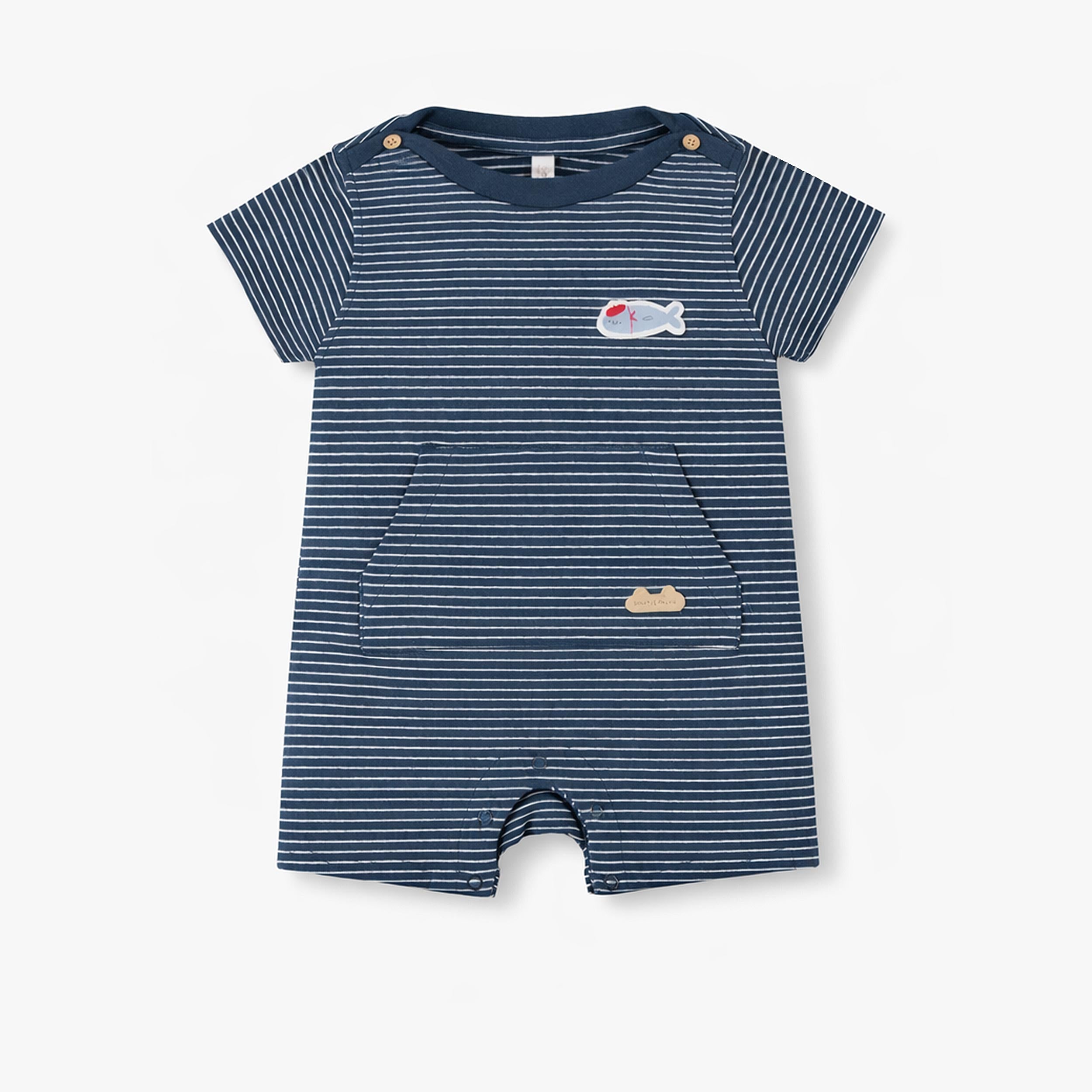 Barboteuse bleu marine et crème à rayures, naissance - Souris Mini