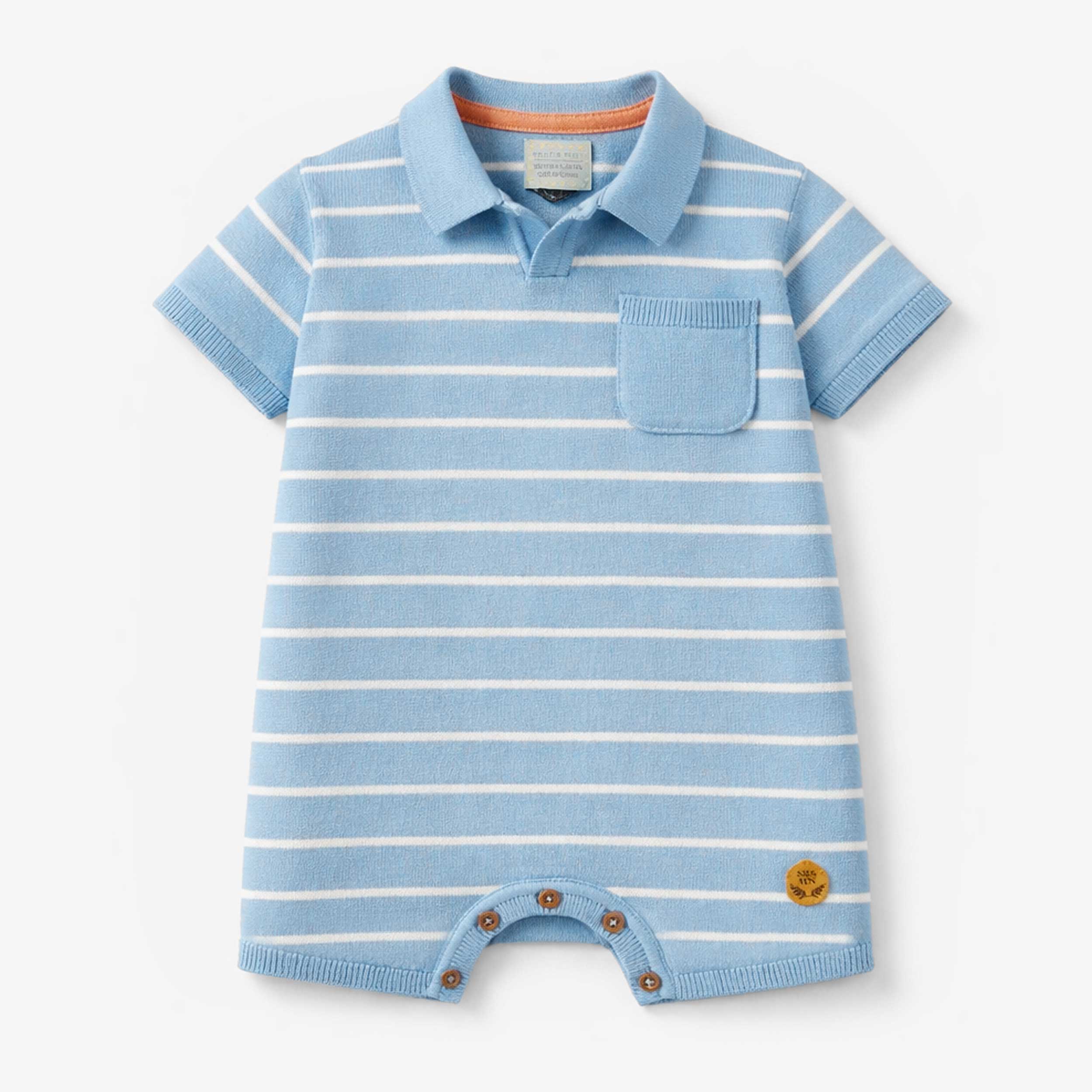 Barboteuse bleue en tricot avec rayures blanches, bébé - Souris Mini