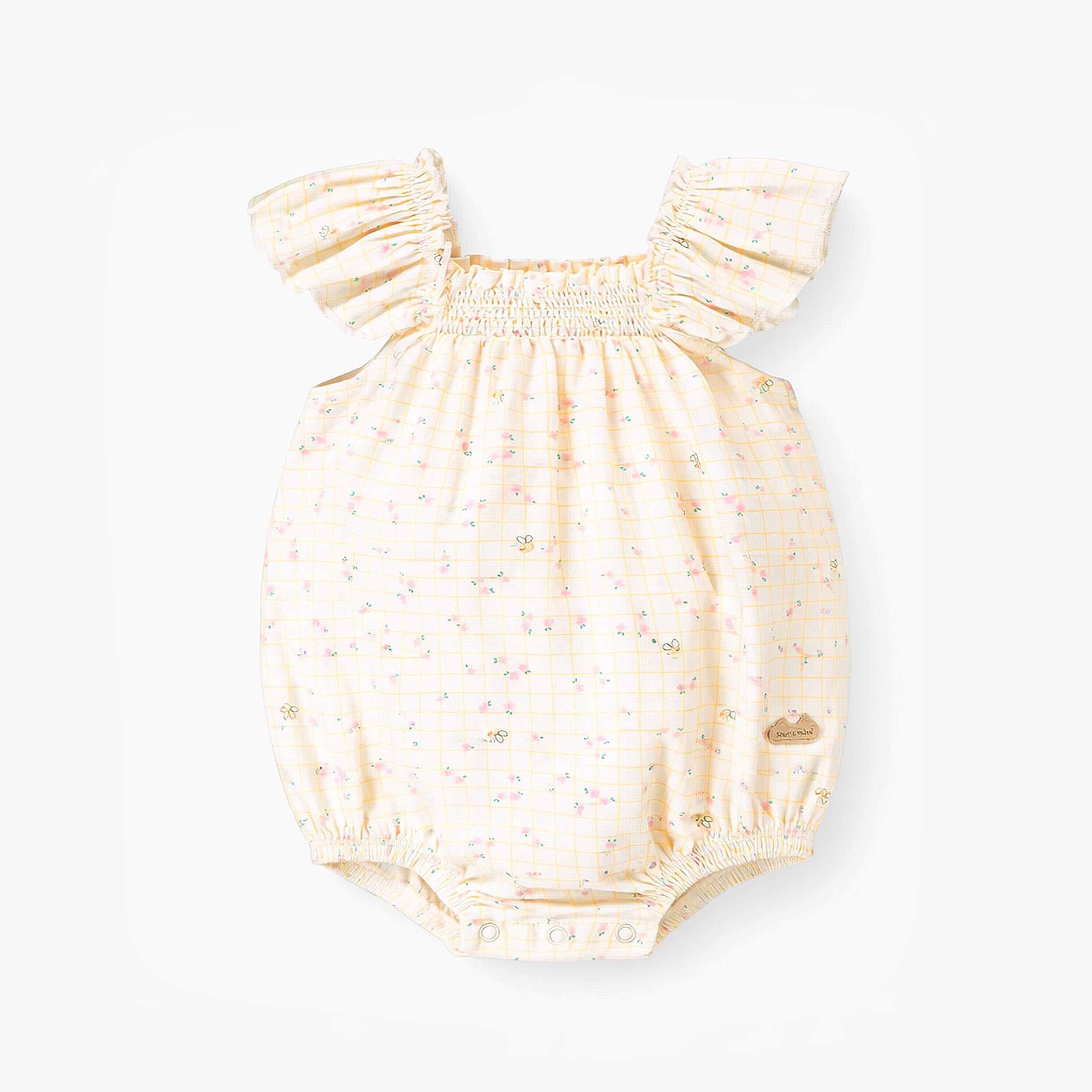 Barboteuse crème à carreaux et motif floral, naissance - Souris Mini