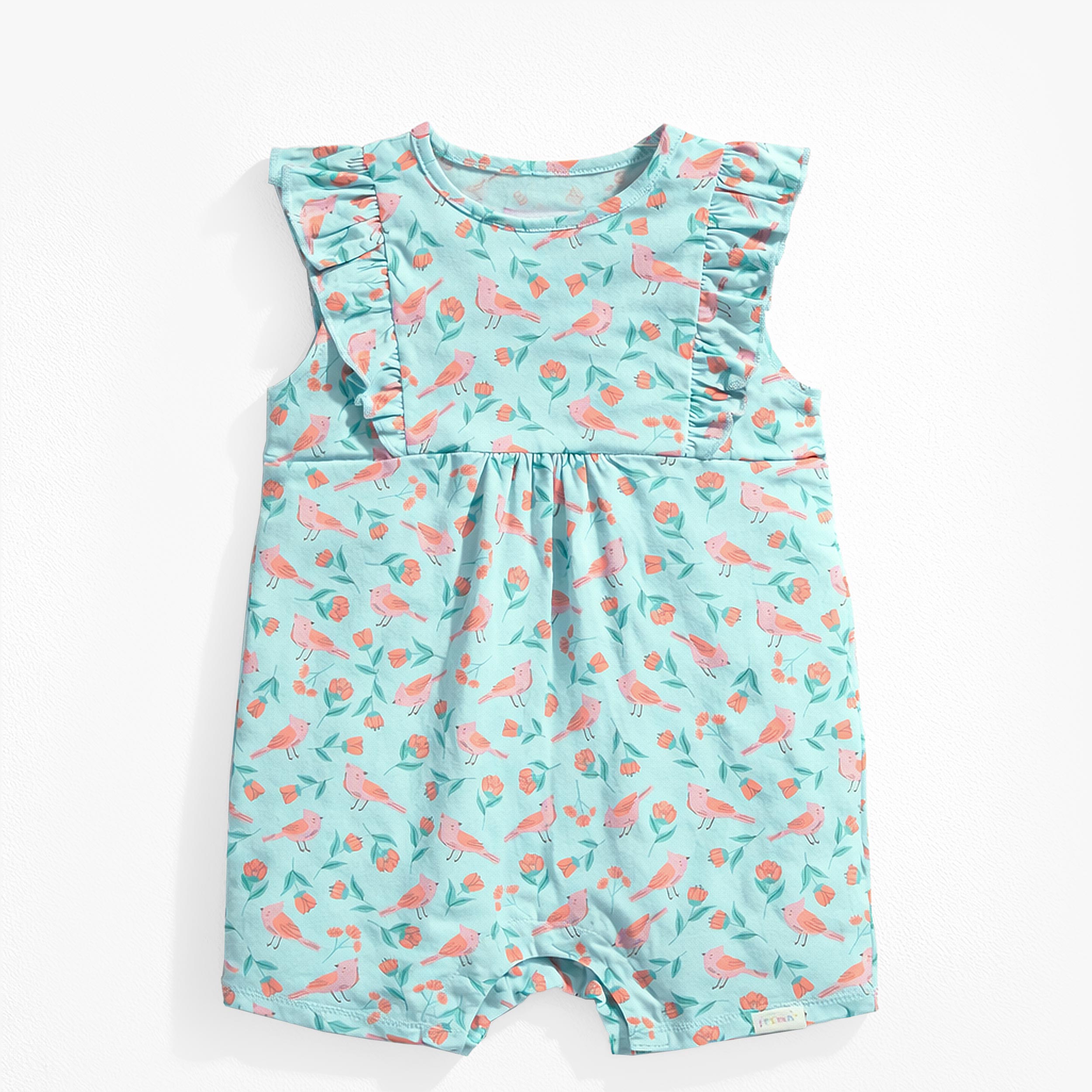 Barboteuse turquoise à motifs de fleurs et d’oiseaux, bébé - Souris Mini