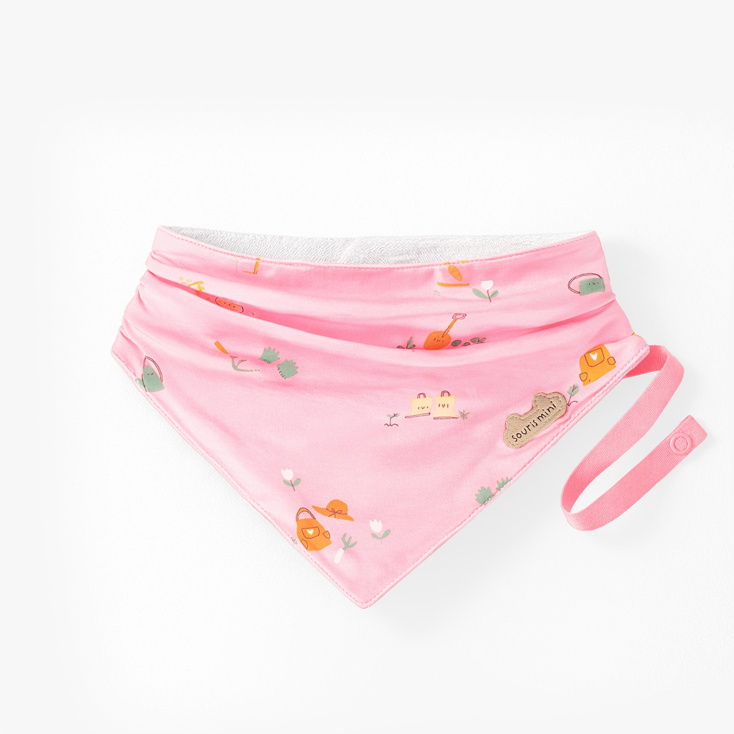 Bavoir rose à motifs, naissance - Souris Mini