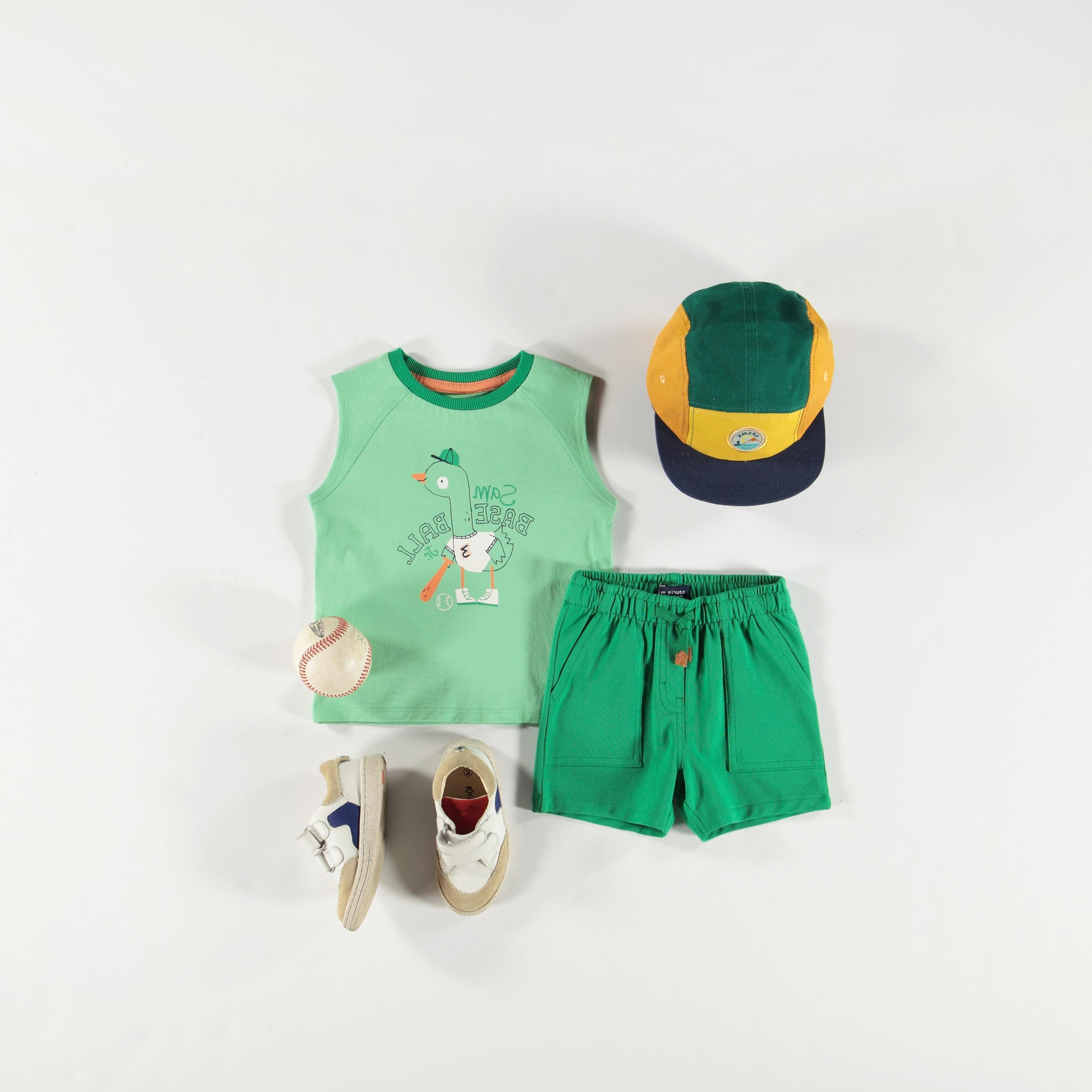 Look avec le short vert en jersey de coton, bébé
