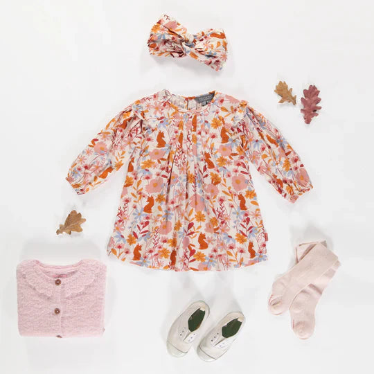 Robe crème fleuri à manches longues en viscose, bébé