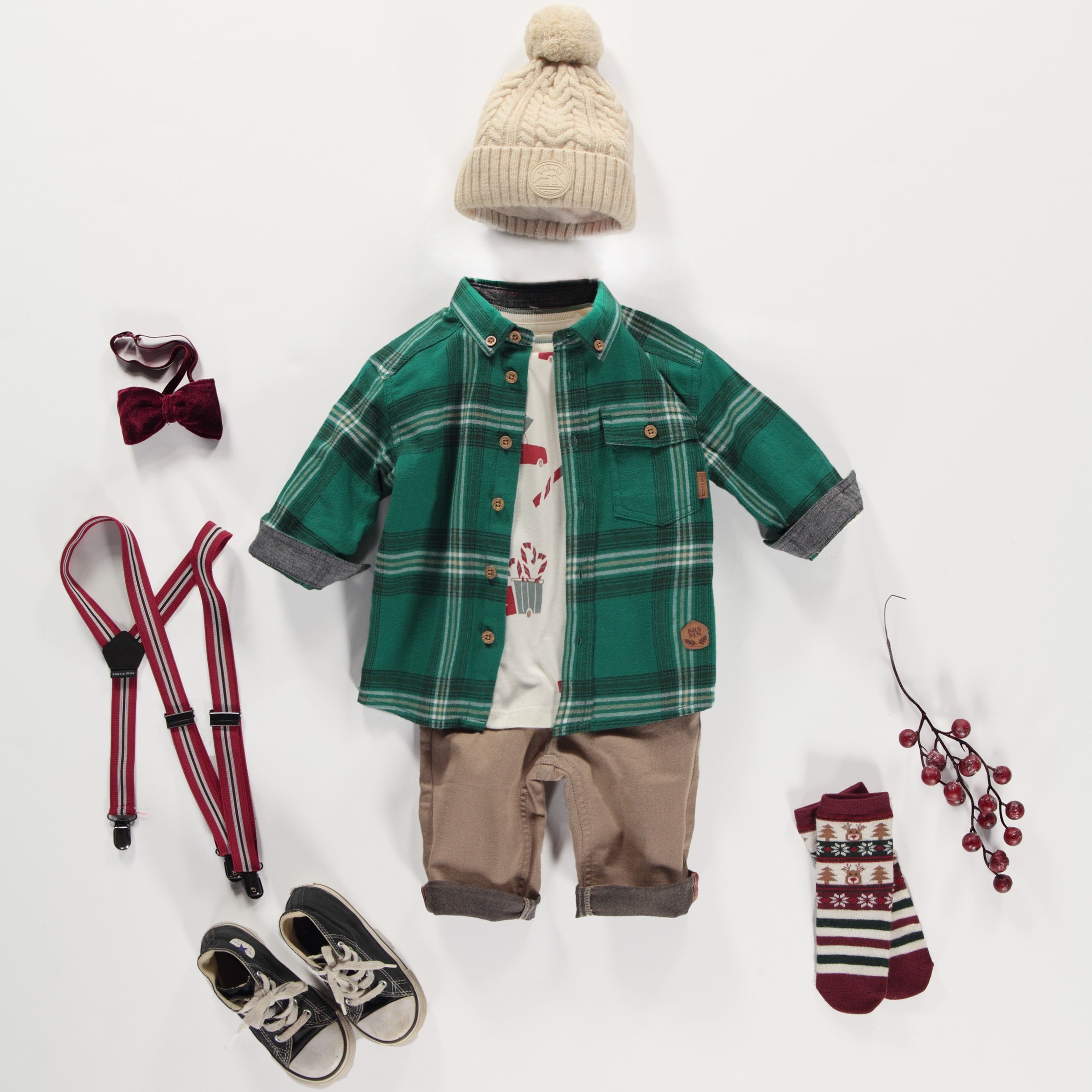 Chemise verte à carreaux en flanelle brossée, bébé