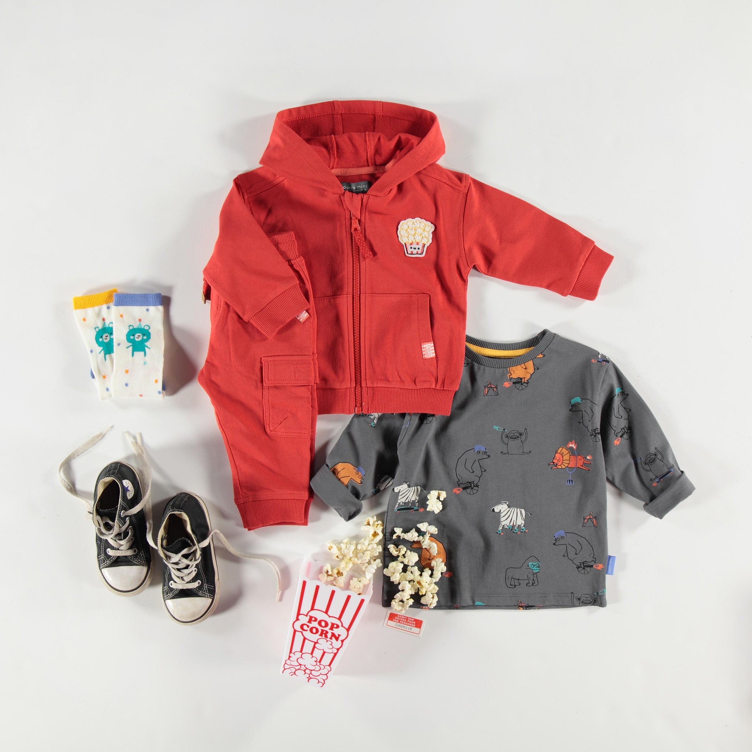 Red French terry cotton hoodie, baby