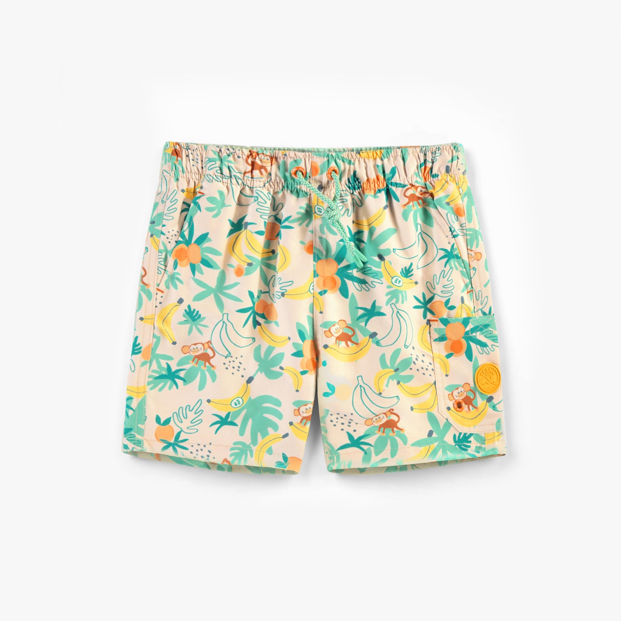 Bermuda de bain beige à motifs tropicaux, enfant - Souris Mini