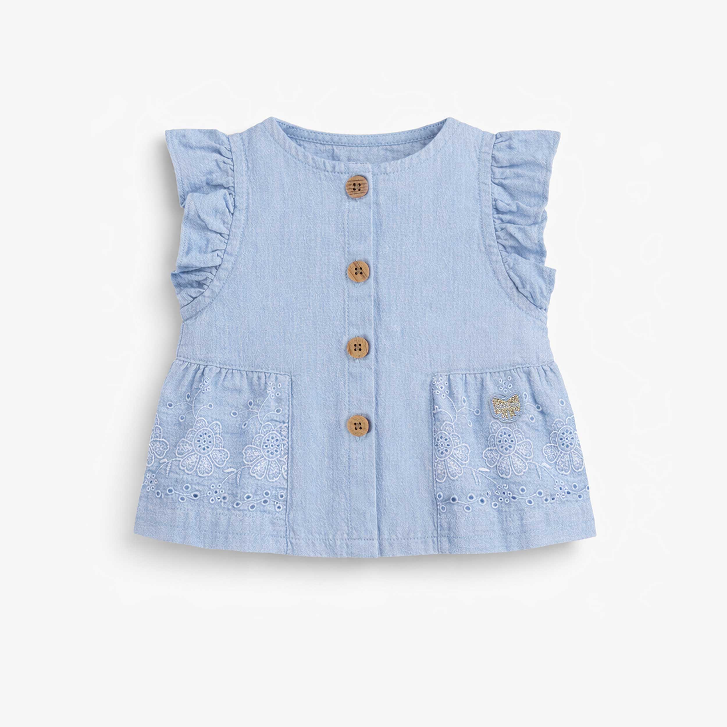 Blouse bleue avec broderie anglaise, bébé - Souris Mini