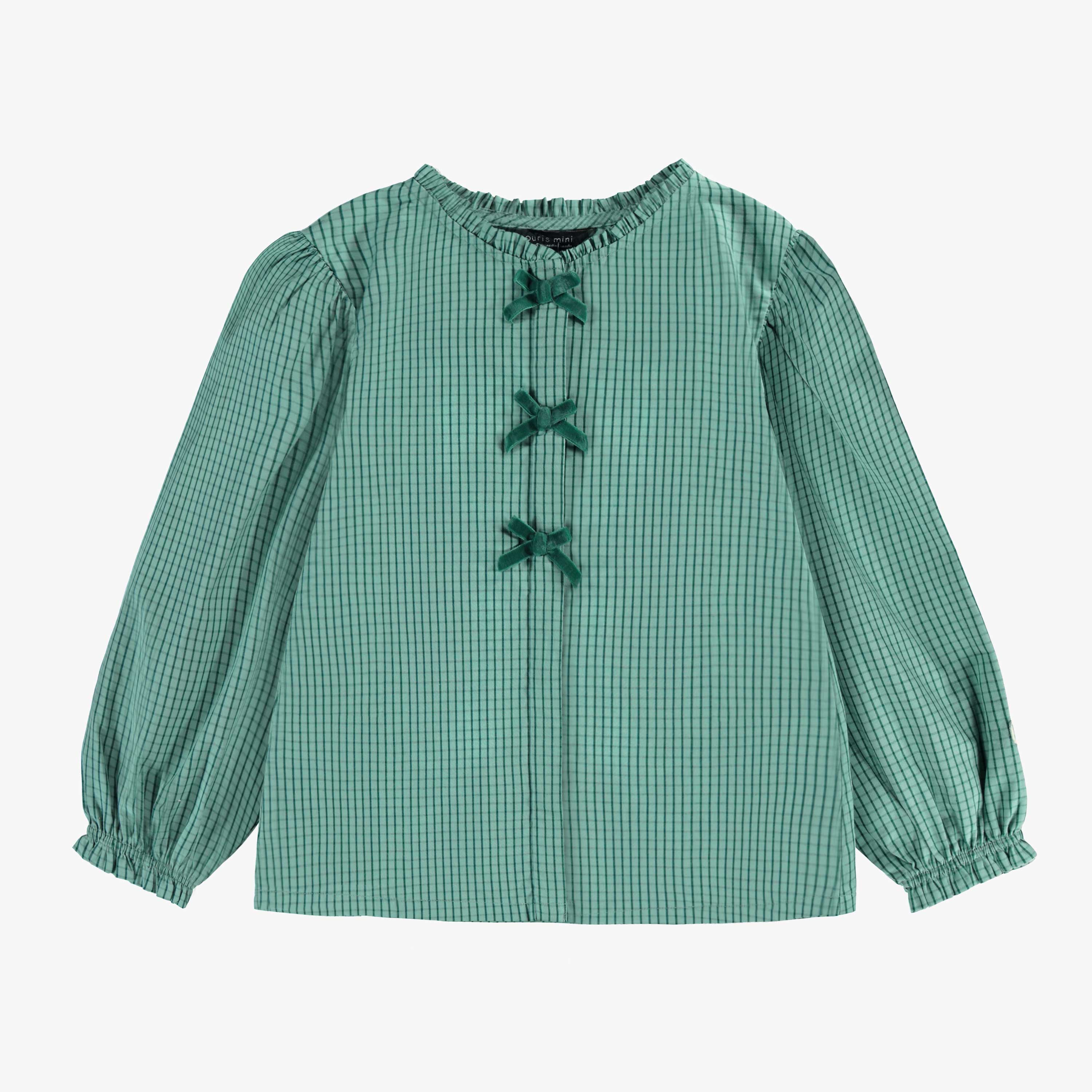 Blouse verte à carreaux vichy, enfant - Souris mini