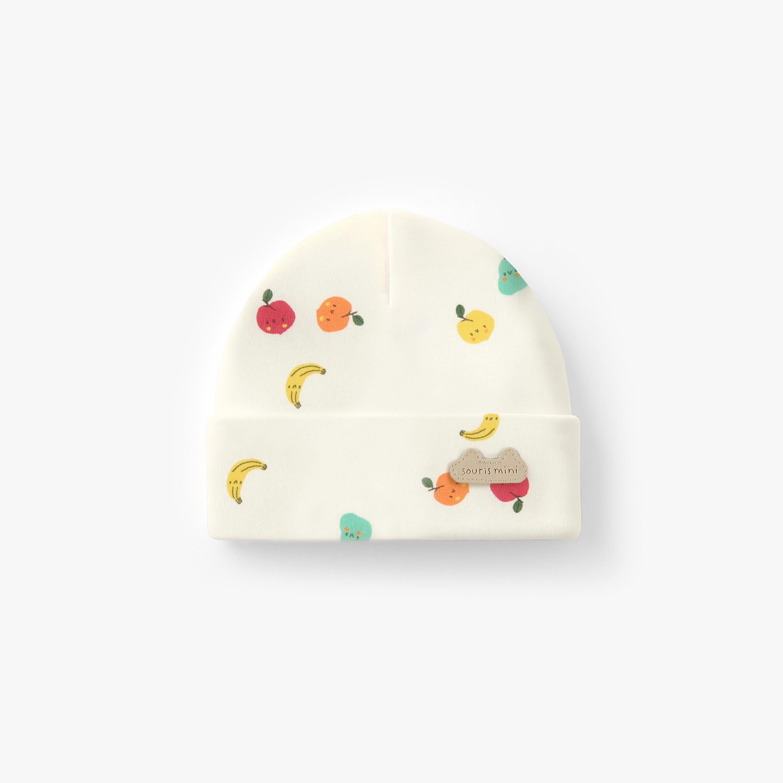 Bonnet crème à motifs fruités, naissance - Souris Mini