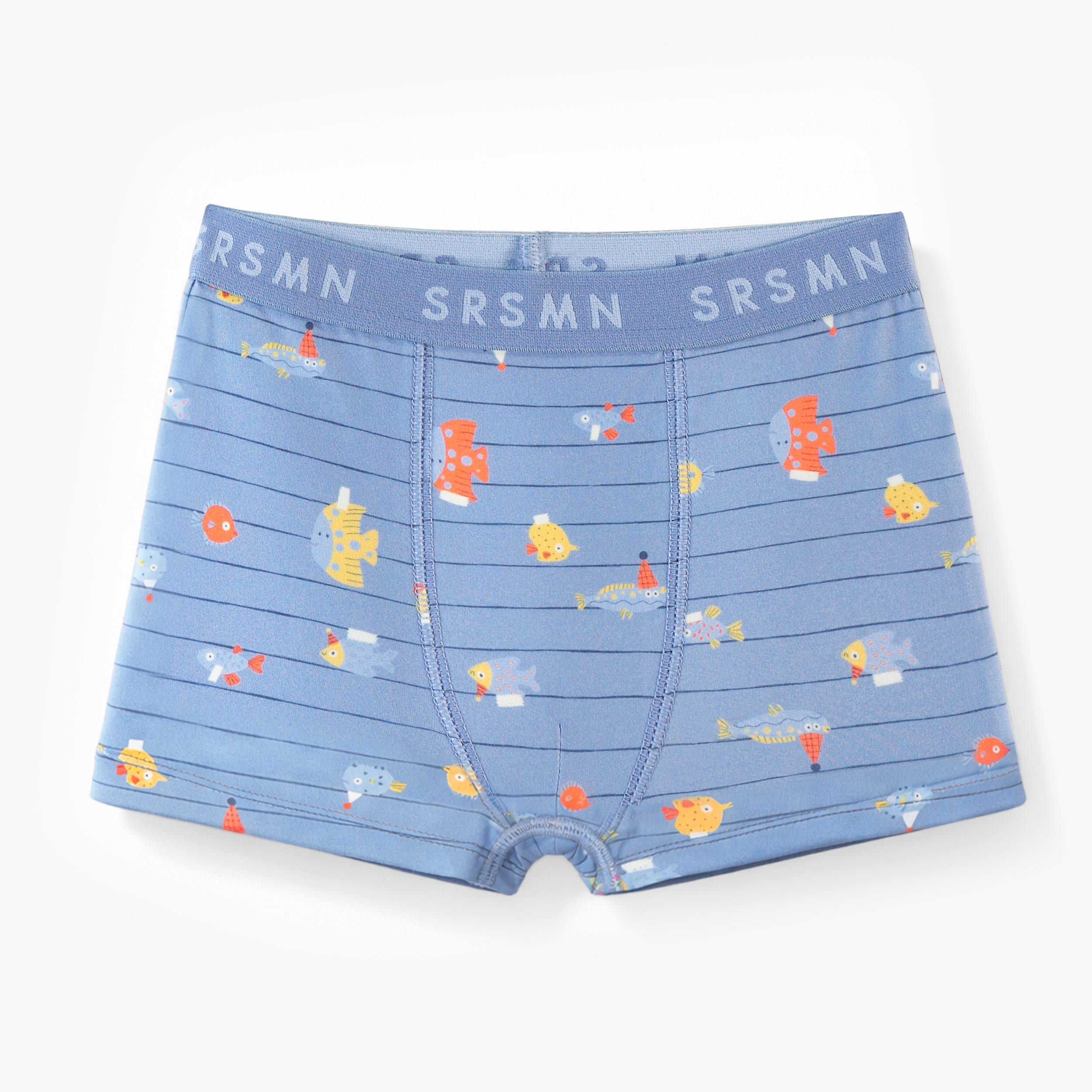 Boxer bleu avec rayures et motifs de poissons, enfant - Souris Mini