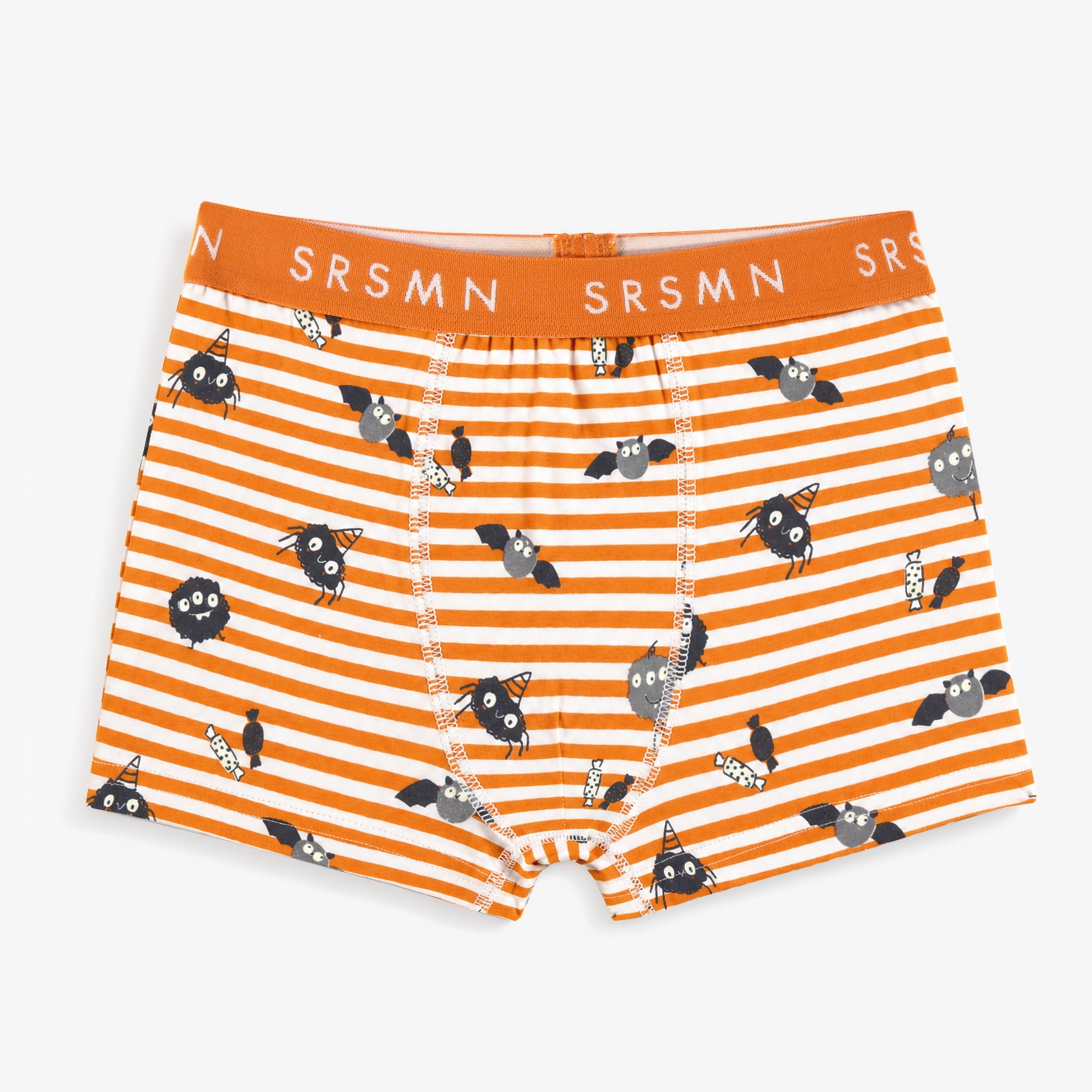 Boxer ajusté orange à rayures et motifs d’Halloween, enfant - Souris MIni