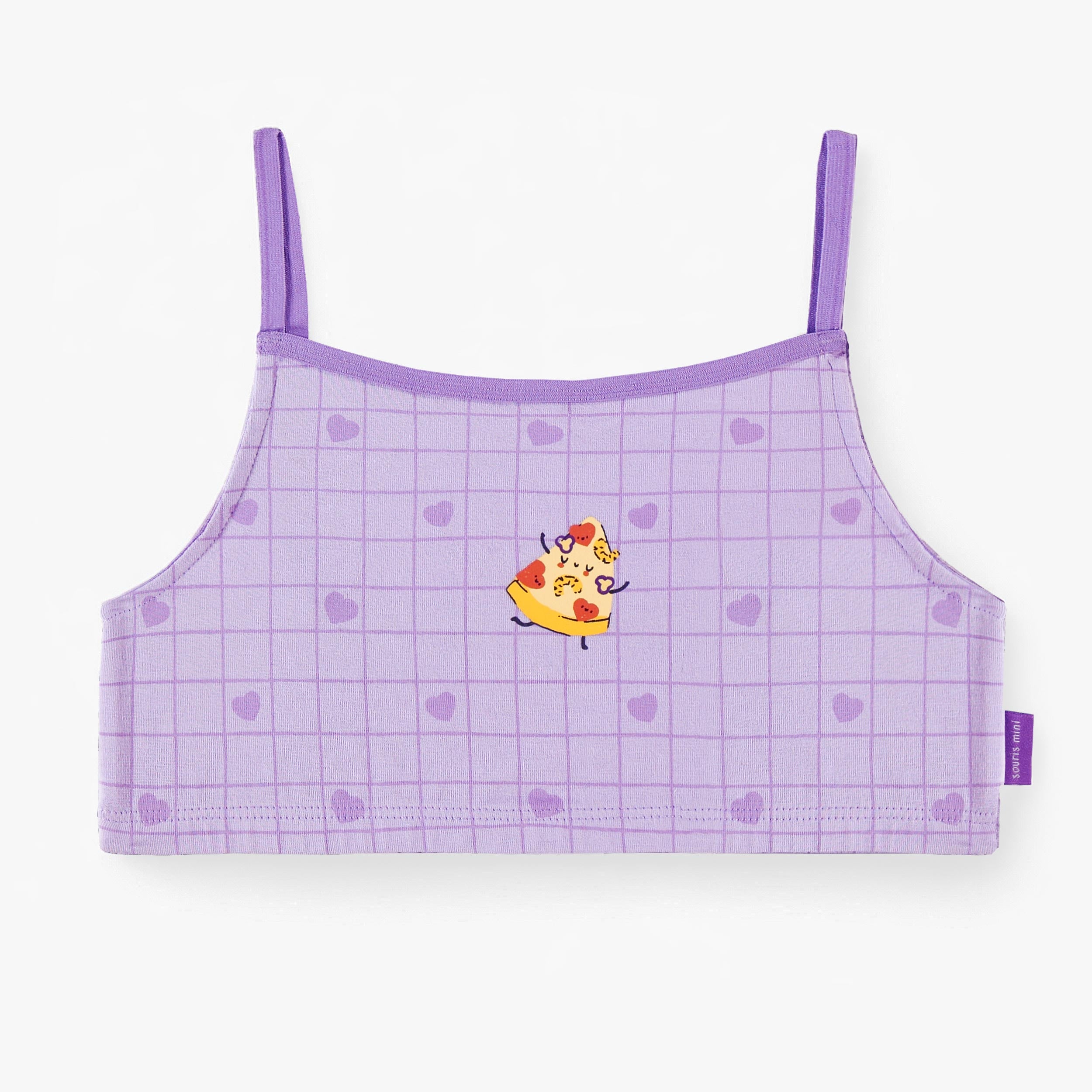 Camisole courte mauve avec cœurs et pizza, enfant - Souris Mini