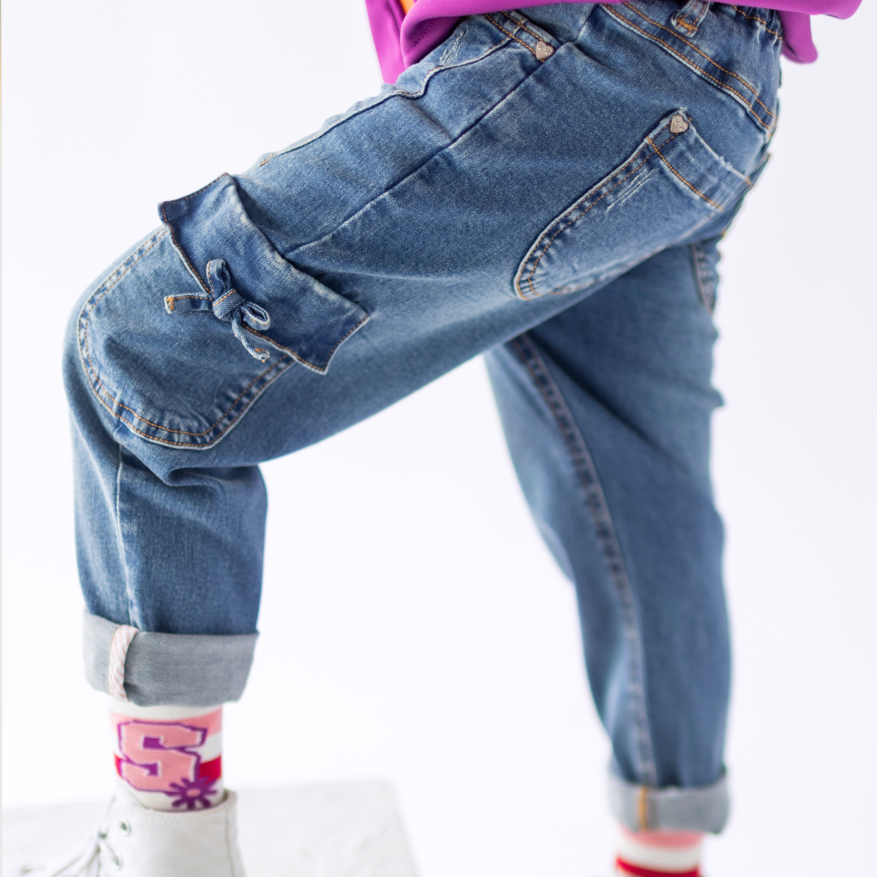 Blue paperbag-waist jeans, child