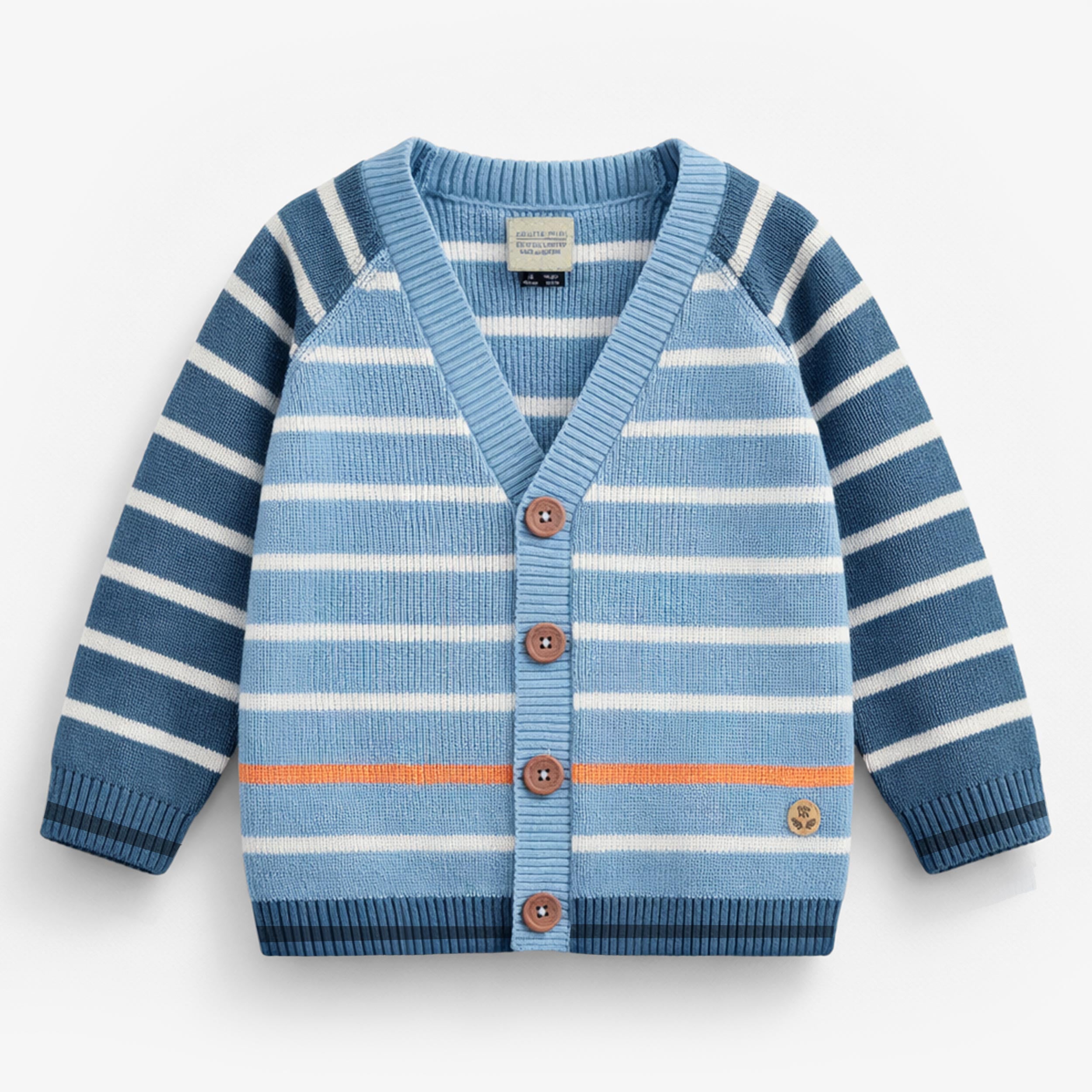 Cardigan bleu en tricot avec rayures blanches, enfant - Souris Mini