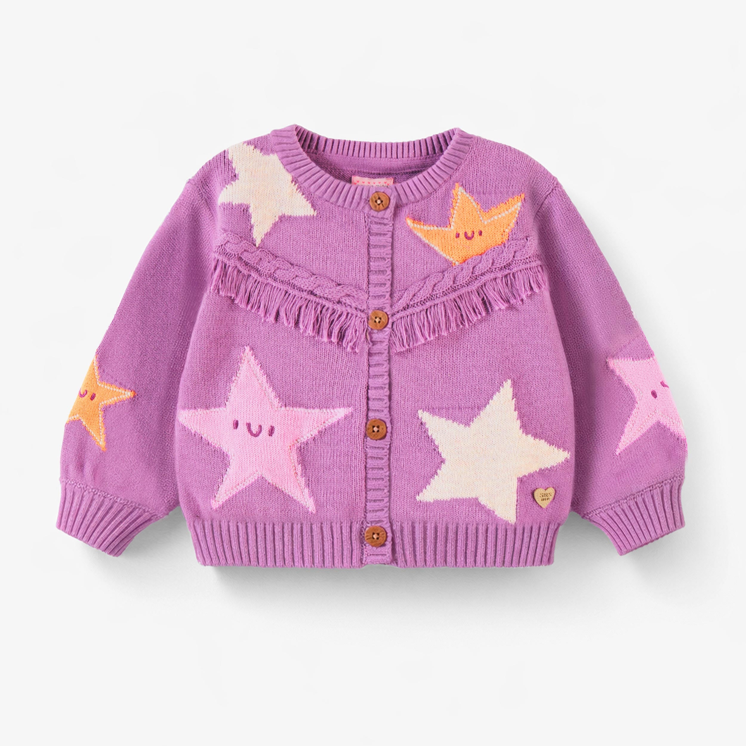 Cardigan mauve en tricot à motifs d’étoiles, bébé - Souris Mini