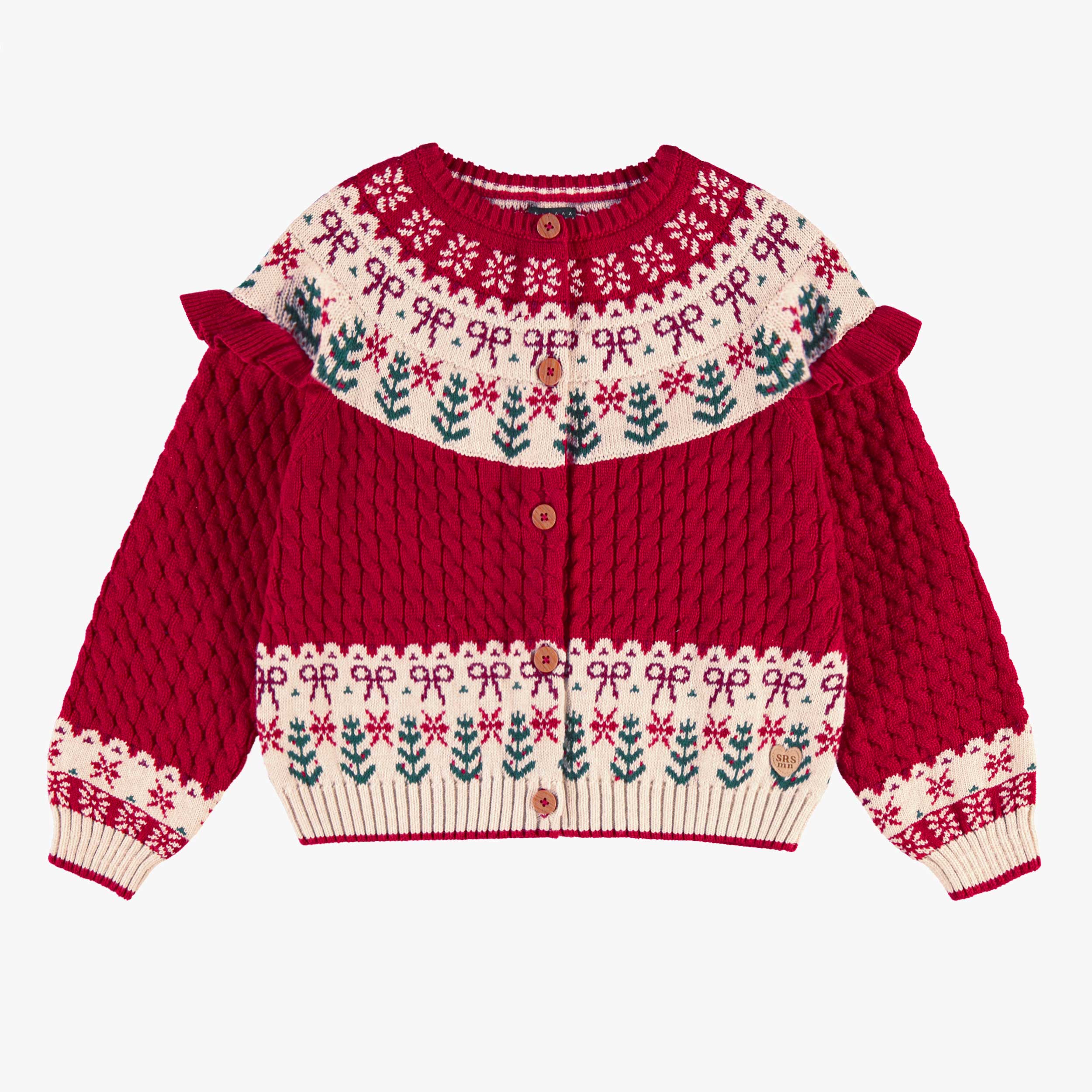 Cardigan rouge en tricot avec motifs jacquard, enfant - Souris Mini