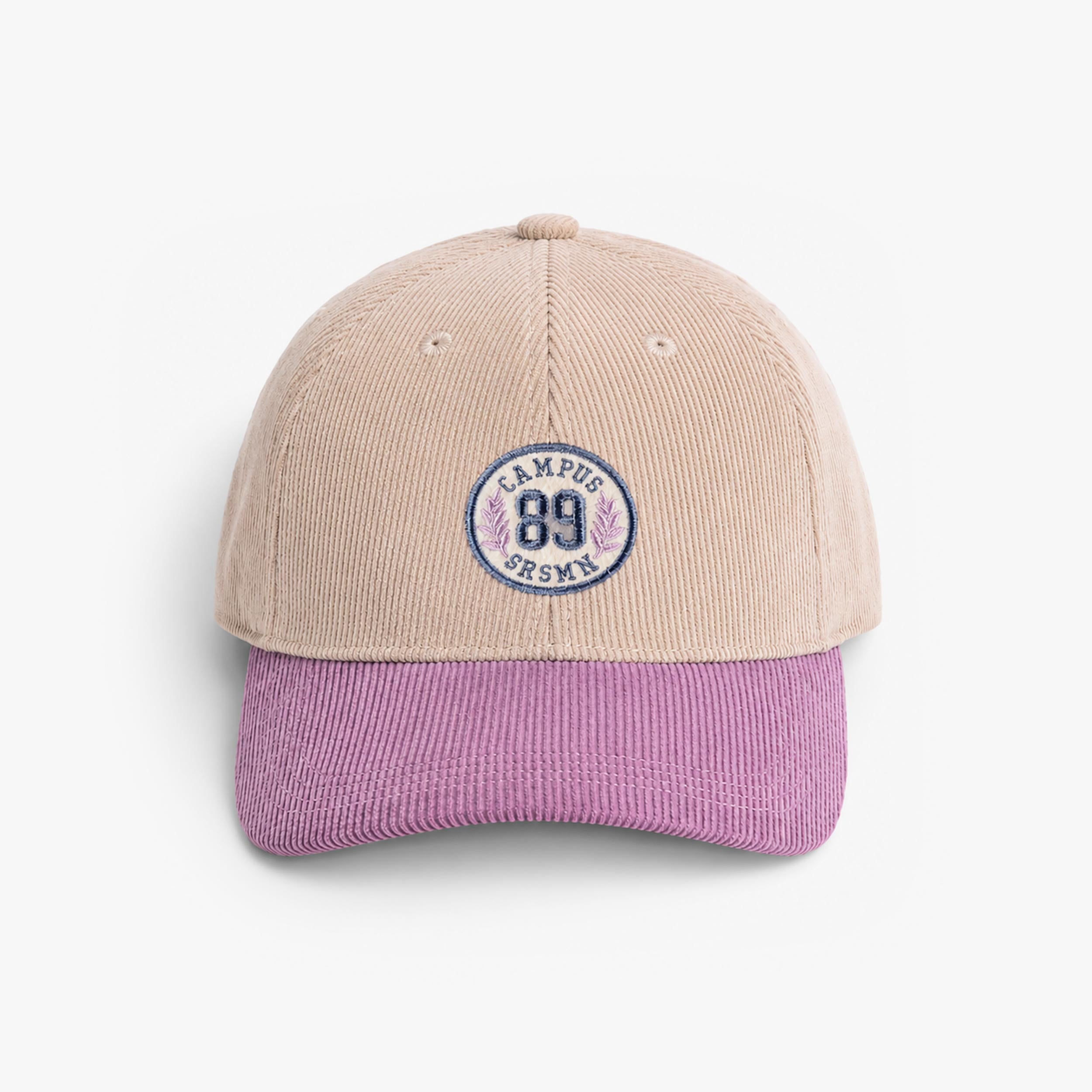 Casquette beige et rose en micro velours côtelé, enfant - Souris Mini