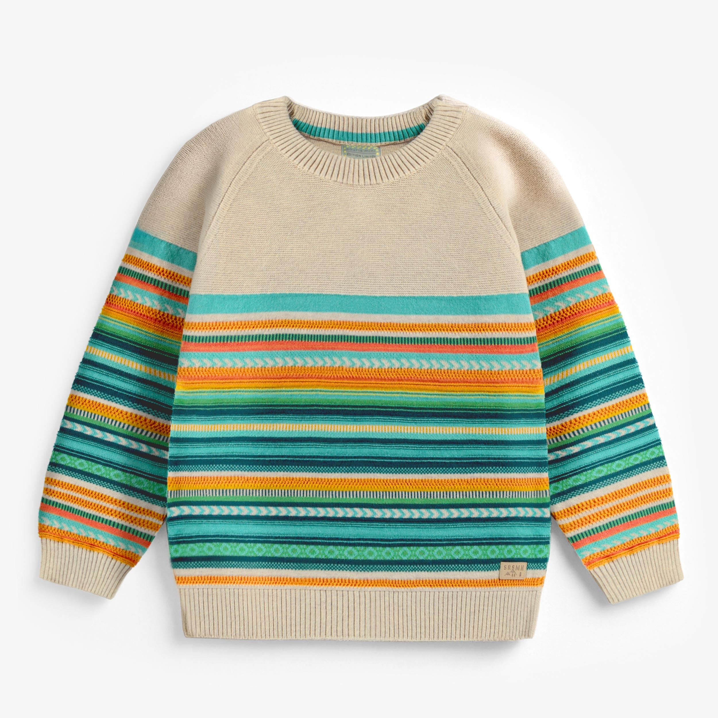 Chandail beige en tricot avec rayures colorées, enfant - Souris Mini