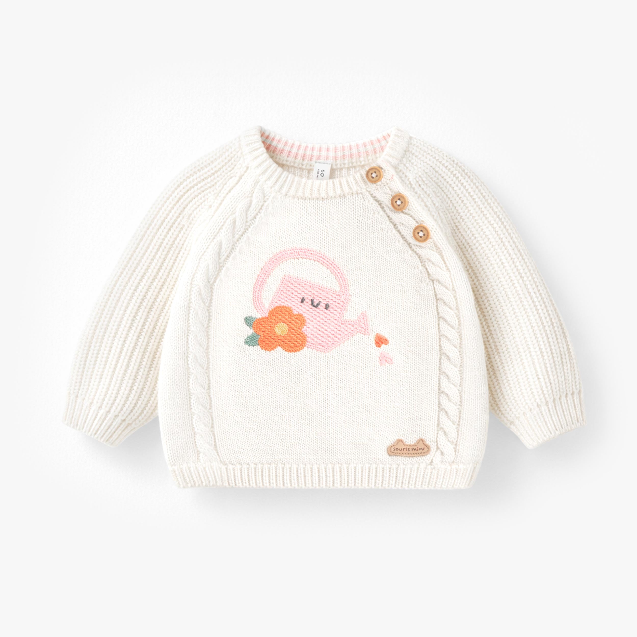 Chandail crème en tricot avec arrosoir, naissance - Souris Mini